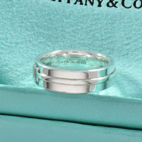 Rare, Retired, New!! Tiffany & Co Sterling Silver T Square 6mm Wide Band Size 5 - Picture 2 of 6